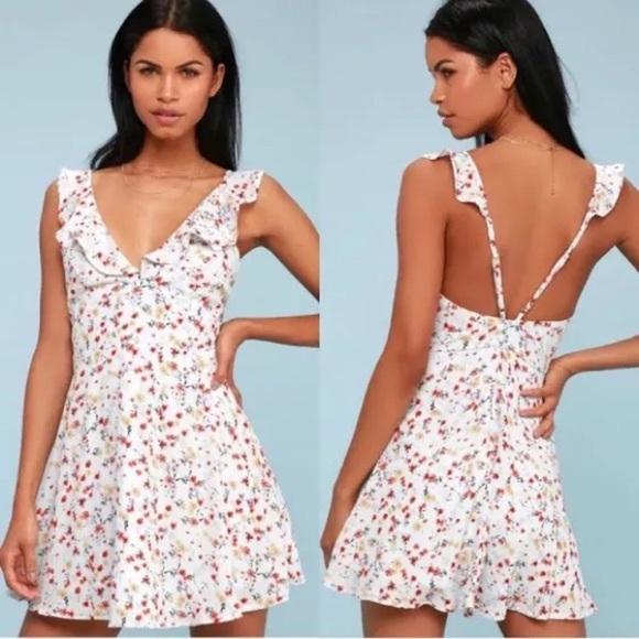 Lulu's Dresses Lulus‎ By The Bouq Floral Ruffle Mini Dress Size Small - Picture 4 of 7